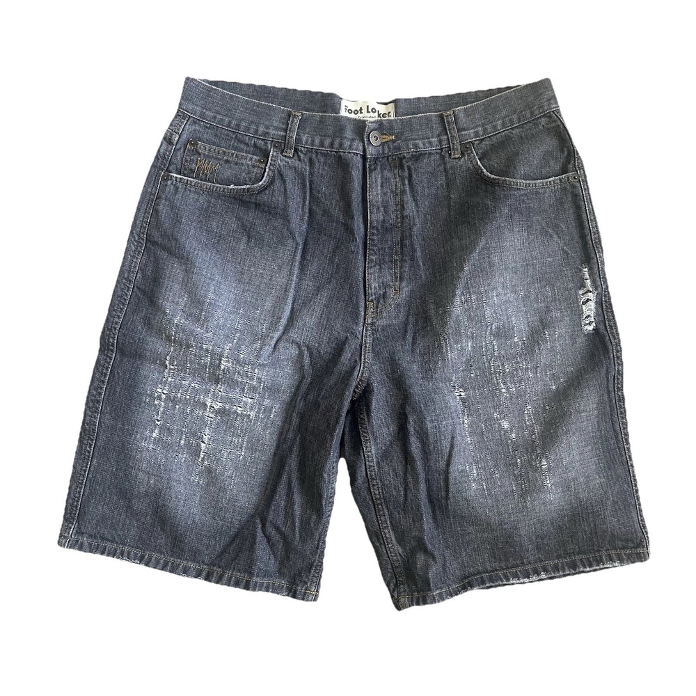 Vintage Foot Locker Size 40 Gray Wash Denim Jean Shorts Distressed 90's Hip Hop